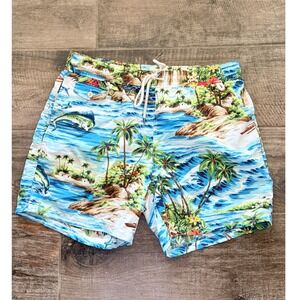 Polo Ralph Lauren Mens Hawaiian Tropical Island 6" Swim Trunks, Blue, L